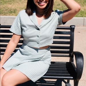 Mint Plaid Set (Cropped Suit Top x Wrap Skirt)